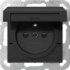 Gira Système 55 Sécurité Plus Prise Avec Capot Pliable Noir Mat - 4488005