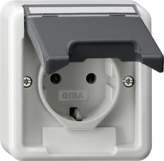 Gira IP44 Prise De Courant En Saillie SCHUKO Avec Capot À Charnière Gris - 445035