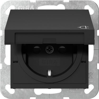 Prise Schuko Gira Système 55 Avec Capot De Sécurité Noir Mat - 4414005