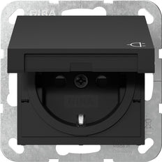 Prise Schuko Gira Système 55 Avec Capot De Sécurité Noir Mat - 4414005