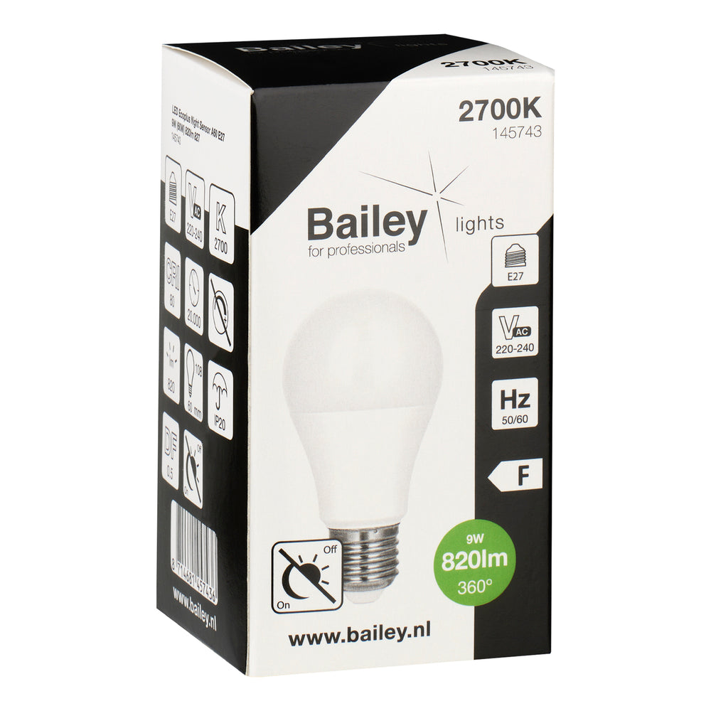 Bailey Led A60 E27 Ampoule De Nuit Avec Capteur 9W 820lm 2700K - 145743 [2 Pièces]