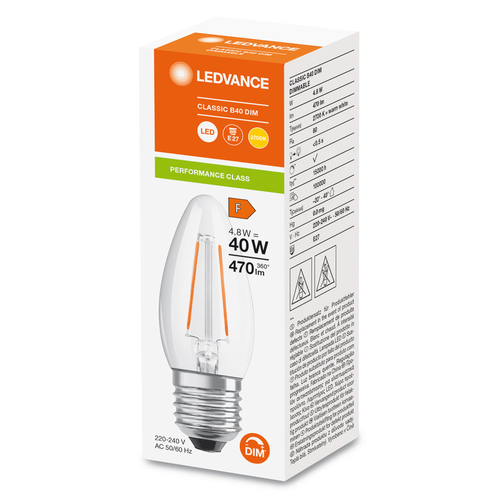 Led Classique Dimmable Bougie E27 4.8W 827 Verre Clair - 4099854067495