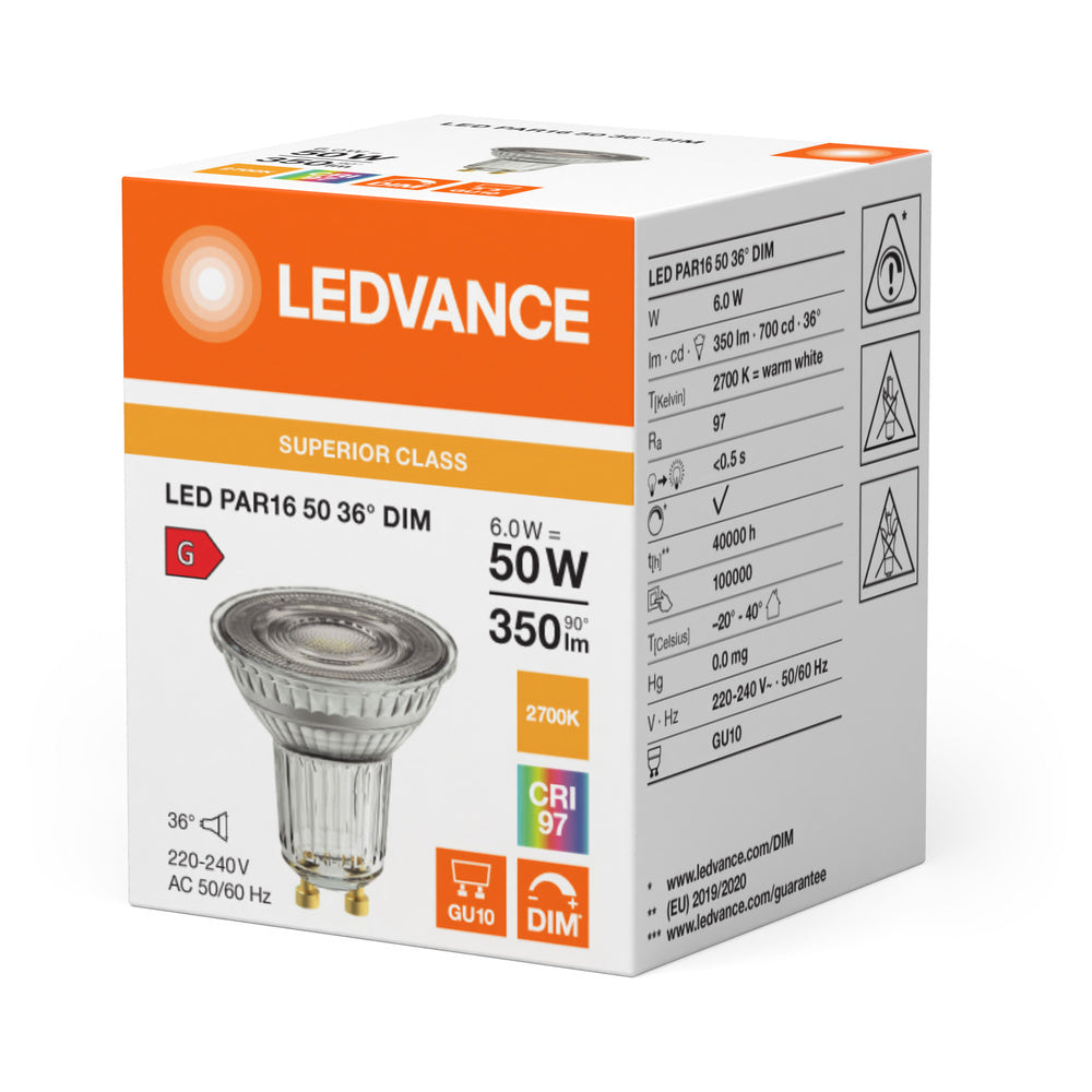 Ledvance Supérieur Gu10 Led Par16 6W 927 Dimmable Spot - 4099854058998