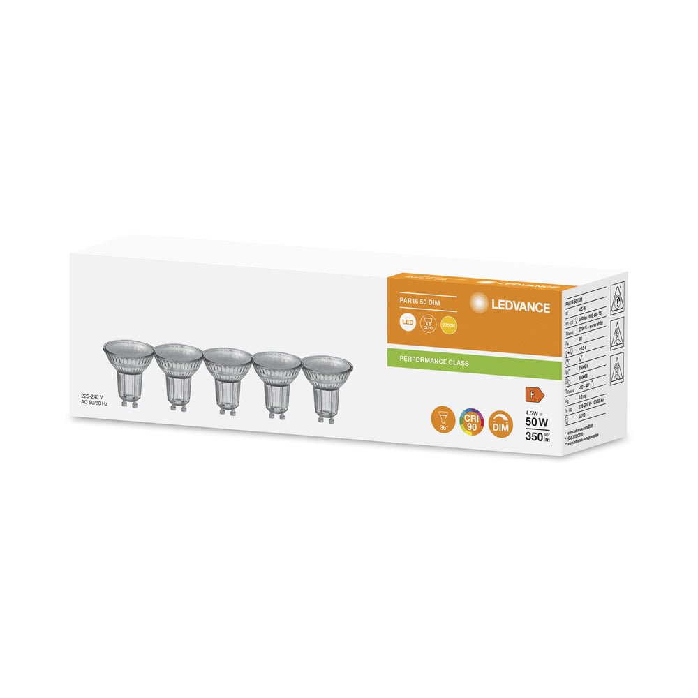 LEDVANCE PAR16 GU10 Spot LED Dimmable 4.5W 927 - 4099854044908 [5 Pièces]
