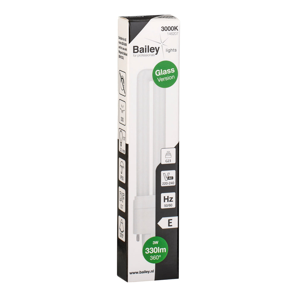 Bailey LED PL Glass G23 2P 3W 330lm 3000K Commercial Lamp - 146207