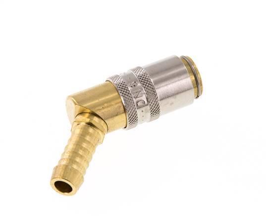 Brass DN 6 Mold Coupling Socket 9 mm Hose Pillar Unlocking Protection 45-deg