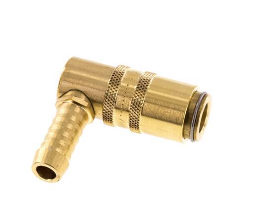 Brass DN 6 Mold Coupling Socket 9 mm Hose Pillar Unlocking Protection Double Shut-Off 90-deg