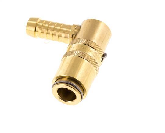 Brass DN 6 Mold Coupling Socket 9 mm Hose Pillar Unlocking Protection Double Shut-Off 90-deg