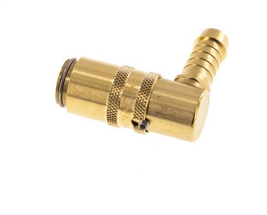 Brass DN 6 Mold Coupling Socket 9 mm Hose Pillar Unlocking Protection Double Shut-Off 90-deg