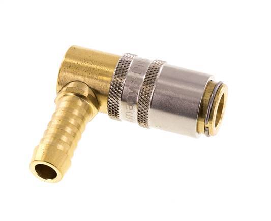 Brass DN 6 Mold Coupling Socket 9 mm Hose Pillar Unlocking Protection 90-deg