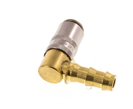 Brass DN 6 Mold Coupling Socket 9.5 mm Hose Pillar Unlocking Protection 90-deg