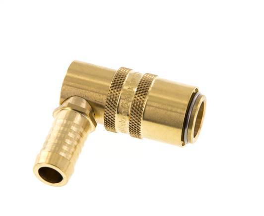 Brass DN 9 Mold Coupling Socket 13 mm Hose Pillar Unlocking Protection Double Shut-Off 90-deg