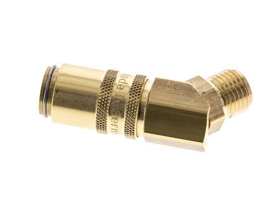Brass DN 6 Mold Coupling Socket G 1/4 inch Male Threads Double Shut-Off 45-deg