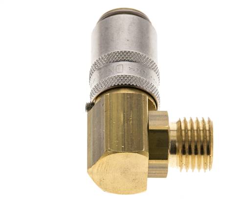 Laiton DN 6 Coupleur de moule Douille M14x1.5 Filets mâles Protection contre le déverrouillage 90-deg