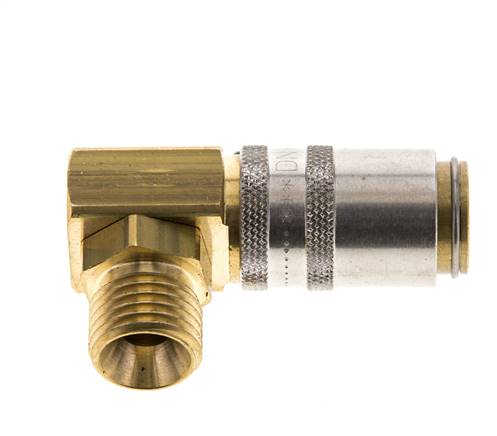 Laiton DN 6 Coupleur de moule Douille M14x1.5 Filets mâles Protection contre le déverrouillage 90-deg