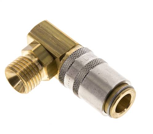 Laiton DN 6 Coupleur de moule Douille M14x1.5 Filets mâles Protection contre le déverrouillage 90-deg