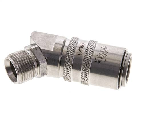 Coupleur de moule DN 9 en acier inoxydable Prise femelle G 3/8 pouce filetage mâle Double obturation 45-deg