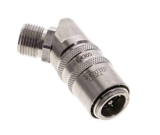 Coupleur de moule DN 9 en acier inoxydable Prise femelle G 3/8 pouce filetage mâle Double obturation 45-deg