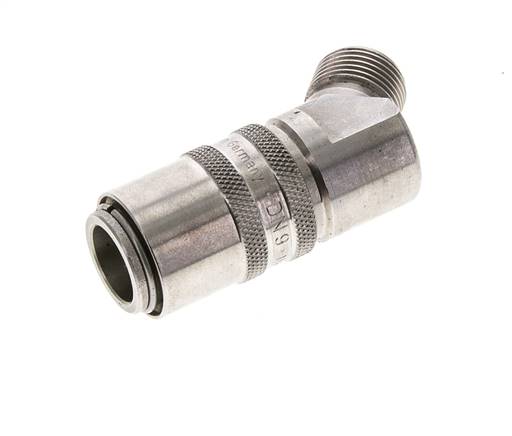 Manchon d'accouplement à air DN 9 en acier inoxydable avec filetage mâle G 3/8 pouce.