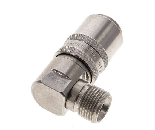 Coupleur de moule DN 9 en acier inoxydable Prise femelle G 3/8 pouce filetage mâle Double obturation 90-deg
