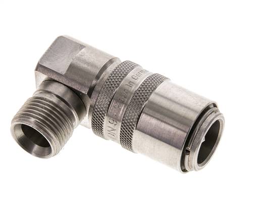 Coupleur de moule DN 9 en acier inoxydable Prise femelle G 3/8 pouce filetage mâle Double obturation 90-deg