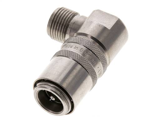 Coupleur de moule DN 9 en acier inoxydable Prise femelle G 3/8 pouce filetage mâle Double obturation 90-deg