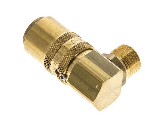 Laiton DN 9 Coupleur de moule Filets mâles M16x1.5 Protection contre le déverrouillage Double obturation 90-deg