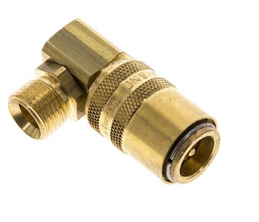 Laiton DN 9 Coupleur de moule Filets mâles M16x1.5 Protection contre le déverrouillage Double obturation 90-deg