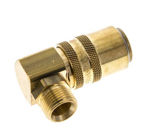 Laiton DN 9 Coupleur de moule Douille G 3/8 pouce filetage mâle Protection contre le déverrouillage Double obturation 90-deg