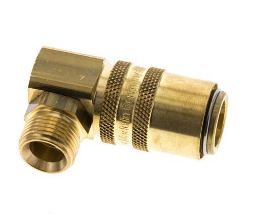 Laiton DN 9 Coupleur de moule Douille G 3/8 pouce filetage mâle Protection contre le déverrouillage Double obturation 90-deg