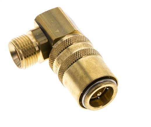Laiton DN 9 Coupleur de moule Douille G 3/8 pouce filetage mâle Protection contre le déverrouillage Double obturation 90-deg