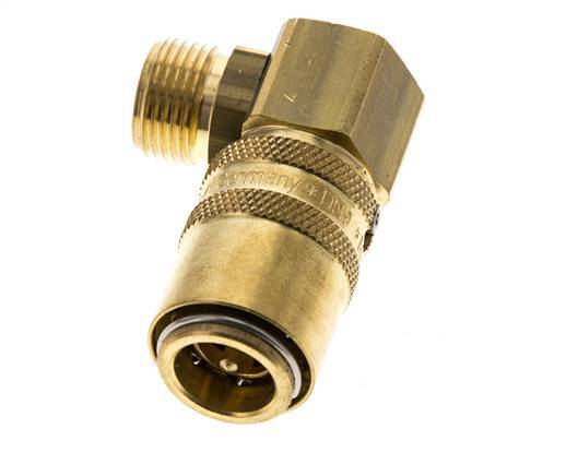 Laiton DN 9 Coupleur de moule Douille G 3/8 pouce filetage mâle Protection contre le déverrouillage Double obturation 90-deg
