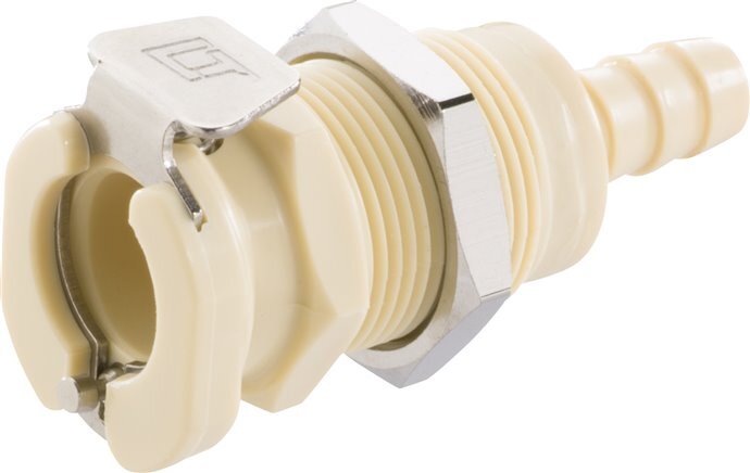 PP DN 6.4 Linktech Coupling Socket 6.4 mm Hose Pillar Bulkhead Double Shut-Off Beige 40 Series