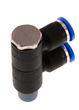 6mm x R1/8'' 2-way Manifold Push-in Fitting with Male Threads Brass/PA 66 NBR Rotatable
