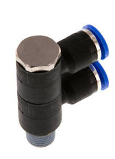 6mm x R1/8'' 2-way Manifold Push-in Fitting with Male Threads Brass/PA 66 NBR Rotatable