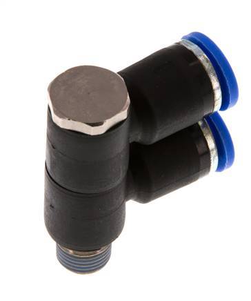 8mm x R1/8'' 2-way Manifold Push-in Fitting with Male Threads Brass/PA 66 NBR Rotatable