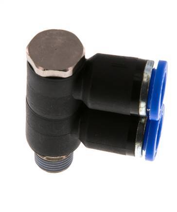 8mm x R1/8'' 2-way Manifold Push-in Fitting with Male Threads Brass/PA 66 NBR Rotatable
