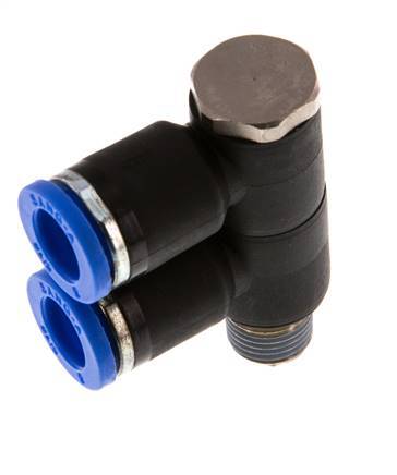 8mm x R1/8'' 2-way Manifold Push-in Fitting with Male Threads Brass/PA 66 NBR Rotatable