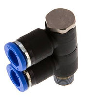 8mm x R1/8'' 2-way Manifold Push-in Fitting with Male Threads Brass/PA 66 NBR Rotatable