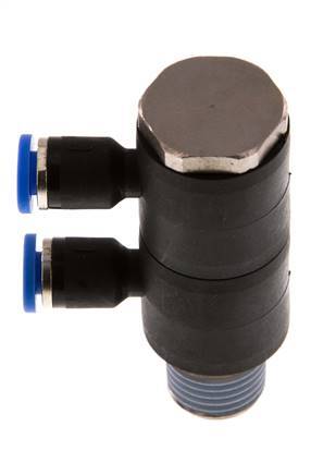 4mm x R1/4'' 2-way Manifold Push-in Fitting with Male Threads Brass/PA 66 NBR Rotatable