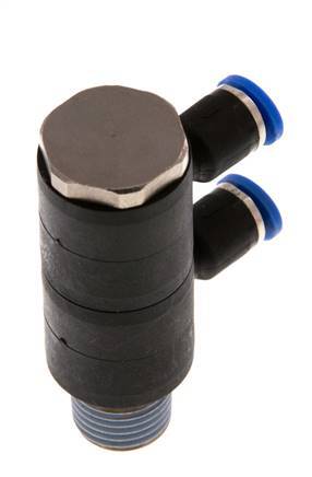 4mm x R1/4'' Manifold à 2 voies avec filetage mâle Laiton/PA 66 NBR Rotatif