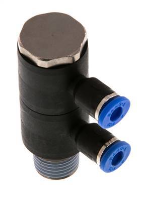 4mm x R1/4'' Manifold à 2 voies avec filetage mâle Laiton/PA 66 NBR Rotatif