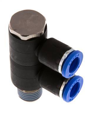 8mm x R1/4'' Manifold à 2 voies avec filetage mâle Laiton/PA 66 NBR Rotatif