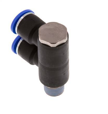 10mm x R1/4'' 2-way Manifold Push-in Fitting with Male Threads Brass/PA 66 NBR Rotatable
