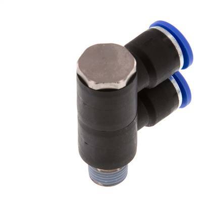 10mm x R1/4'' 2-way Manifold Push-in Fitting with Male Threads Brass/PA 66 NBR Rotatable