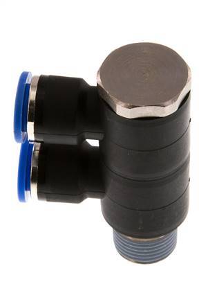 10mm x R3/8'' 2-way Manifold Push-in Fitting with Male Threads Brass/PA 66 NBR Rotatable