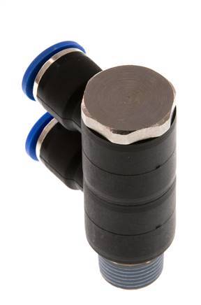 10mm x R3/8'' 2-way Manifold Push-in Fitting with Male Threads Brass/PA 66 NBR Rotatable