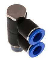 12mm x R3/8'' 2-way Manifold Push-in Fitting with Male Threads Brass/PA 66 NBR Rotatable
