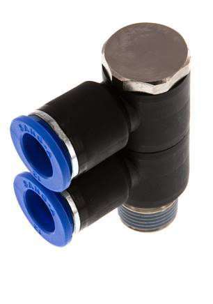 12mm x R3/8'' Manifold à 2 voies avec filetages mâles Laiton/PA 66 NBR Rotatif