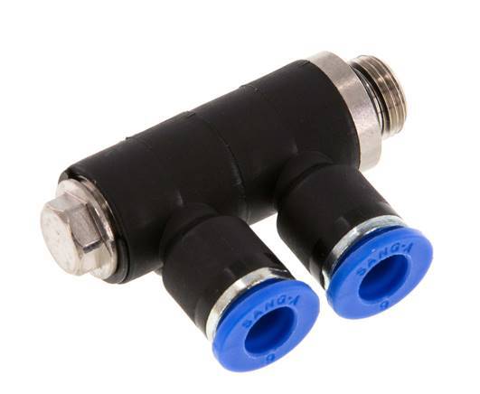 6mm x G1/8'' 2-way Manifold Push-in Fitting with Male Threads Brass/PA 66 NBR Rotatable